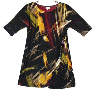 Signature By Robbie Bee Dress Faux Wrap Knot Women 1X Black Printed 3/4 Sleeve